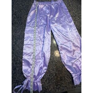 Jammilicious Purple Satin Cargo Pajama Pants XL Ruffle Tie Cuff Lounge Sleepwear